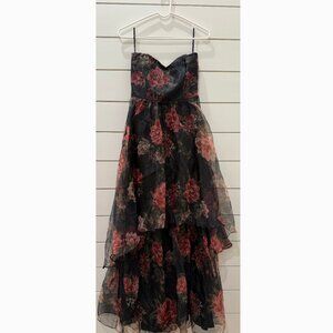 NWT Lulus Truly Extraordinary Black Floral Organza Strapless Maxi Dress - Size S